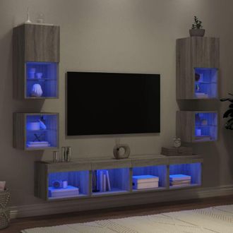 vidaXL Vidaxl - Muebles Tv Pared Con Led 8 Pzas Madera Ingenier&iacute;a Gris Sonoma