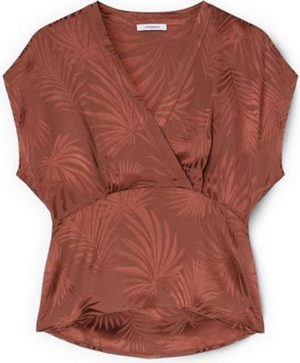 Motivi Kimono Blouse in Jacquard Satin - Dames - Blouses - Bruin - S - Satijn - Overhemden
