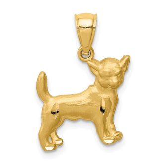 Diamond2Deal 14k Yellow Gold Satin Diamond-cut Chihuahua Dog Pendant