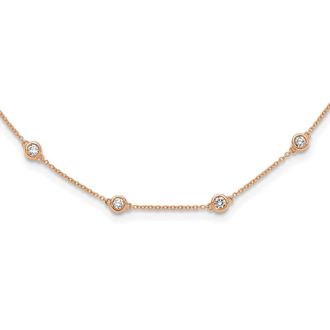 Diamond2Deal 14k Rose Gold 1 1/3 Ct Lab Grown Diamond Twenty Station Necklace 20 Clarity VS, Color D-E