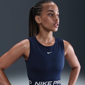 Nike Womens Nike Pro Dri-FIT Cropped Tank Top in Blue | FZ3615-410
