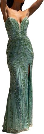 Primavera Fitted Body High Slit Dress In Mint