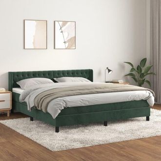 vidaXL Cama Box Spring Con Colch&oacute;n Terciopelo Verde Oscuro 160x200 Cm Vidaxl