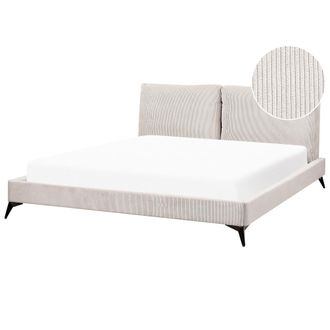 Beliani Cama Con Somier Moderno Tapizado De Pana Somier De Listones Cabecero Acolchado 180 X 200 Cm Beige Claro Melle