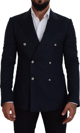 Dolce & Gabbana Mens Blue Double Breasted Formal Coat Blazer Cashmere Silk Clothing