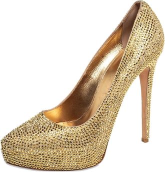 Le Silla 140mm crystal-embellished heeled pumps - women - Leather/Leather/Suede - 38 - Brown
