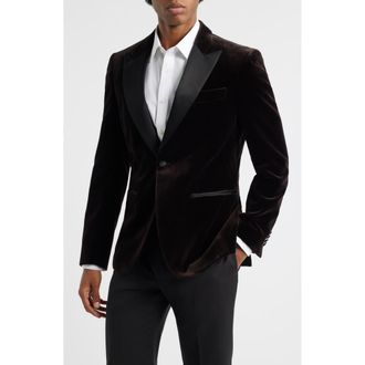 BOSS Hutson Cotton Velvet Dinner Jacket in Dark Brown at Nordstrom, Size 40Regular