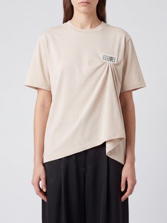 Maison Margiela T-shirt in cotone drappeggiato con orlo asimmetrico
