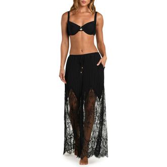 L'agence Sharon Lace Trim Cover-Up Wide Leg Pants in Black at Nordstrom, Size X-Small