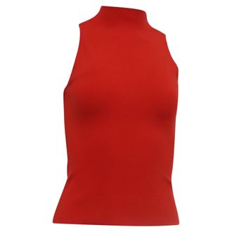 Milly Milly Knitted Mock Neck Tank Top in Red Viscose
