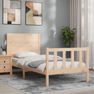 Berkfield Home Beautiful Bed Frame with Headboard Single Solid Wood in Light Tan