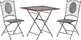 Beliani Conjunto De Balc&oacute;n Hierro Negro Metal Envejecido Plegable Mesa De Centro De 2 Plazas Exterior Resistente Al &Oacute;xido Estilo Retro Franc&eacute;s Bormio