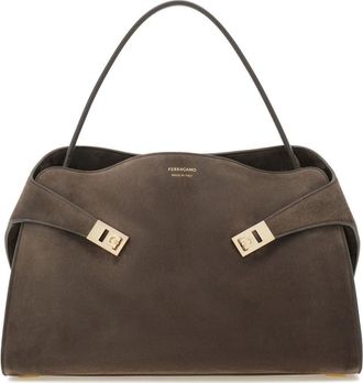 Ferragamo Medium Hug Suede Shoulder Bag in Concrete at Nordstrom