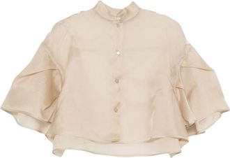 Max Mara Beige Solid Mandarin Collar Sweater