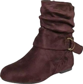 Generic Ankle Boots Women Suede Casual Walking Booties Flat Bottom Stylish Side Zipper Round Toe Pull On Comfortable Short Boots Outdoor Work