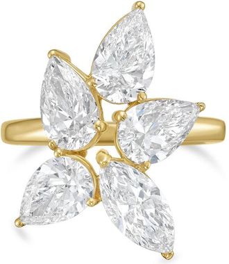 Diana M. Jewels 18kt Yellow Gold 6.00cts Lab Grown Pear and Marquise cut Diamond Cluster Ring