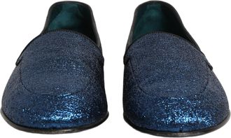 Dolce & Gabbana Mens Blue Glitter Lurex Dg Logo Dress Loafers Shoes Leather