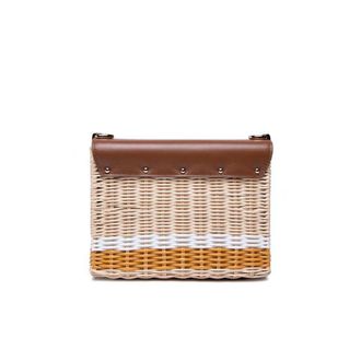 Furla 1927 Logo Wicker Shoulder Bag Brown >