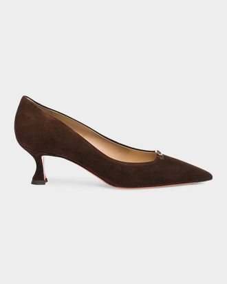 Santoni 55mm Sabine Suede Buckle Pumps