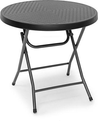 Relaxdays Relaxdays - Mesa Terraza Plegable Bastian, Redonda, 74 X 80 X 80 Cm, Efecto Rat&aacute;n, Para Exterior, Mesita Jard&iacute;n, Negro