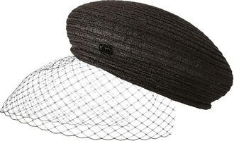 Maison Michel New Bonnie veil beret - women - Straw/Cotton/Polyamide - L - Brown