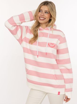 Zwillingsherz Hoodie ZWILLINGSHERZ Streifen Smile Everyday, Damen, Gr. L/XL, altrosa, Sweatware, Obermaterial: 50% Baumwolle, 50% Polyester, Sweatshirts Hoodie, Blo