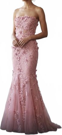 Marchesa Pre-Loved Womens Tulle Strapless Gown With Applique And Crystals In Dusty Rose