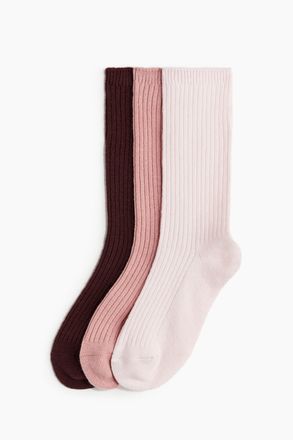 H&M 3er-Pack Socken - Puderrosa/Weinrot