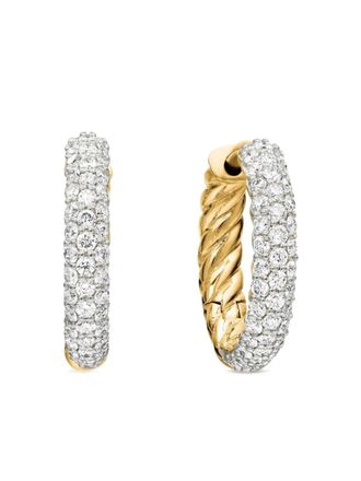 David Yurman 18kt yellow gold Petite Pav&eacute; diamond huggie hoop earrings (14mm)