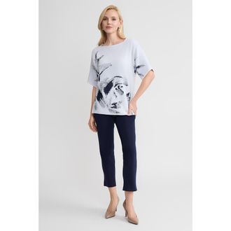 Ming Wang Abstract Print Soft Knit Tunic in White/indigo at Nordstrom, Size X-Large