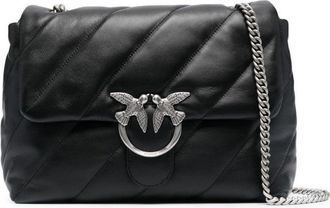 Pinko Quilted Sheepskin Leather Shoulder Bag With Silver Hardware