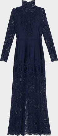 Paco Rabanne Long-Sleeve Stretch Lace Jersey Maxi Dress