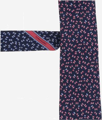 Ferragamo Mens Silk Tie, Patterned Blue Ties & Bow