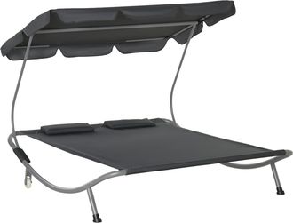 OUTSUNNY Garden Double Hammock Sun Lounger Day Bed Canopy W/ Stand & 2 Pillows | TJ Hughes