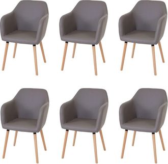 Hhg Hhg - Lote De 6 Sillas De Comedor Malm&ouml; T381, Silla Silla De Cocina, Dise&ntilde;o Retro A&ntilde;os 50, Polipiel, Gris Topo, Patas Claras