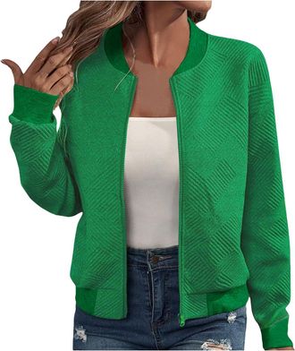 Generic Zip Up Sweatshirt For Women No Hood Solid Color Cotton Long Sleeves Ladies Lightweight Jackets Fashion Slim Fit Plus Size Cardigans Casual Soft Comfor