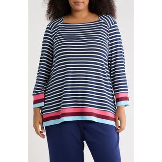 Ruby Rd. Stripe Hacci Pullover in Indigo Multi at Nordstrom Rack, Size 1X