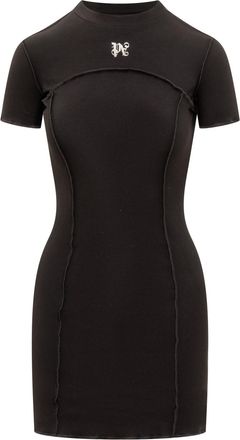 Palm Angels Black Mini Dress With Monogram