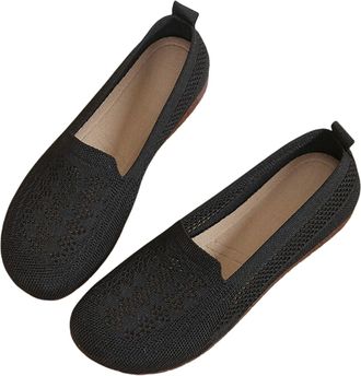 Generic Wide Fit Loafers Women Black Womens Shoes Women Lightweight Knitted Comfortable Flat Shoes Breathable Black S Casual (,6.5)