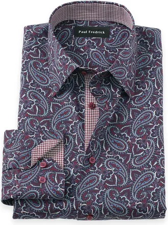 Paul Fredrick Slim Fit Non-iron Cotton Paisley Dress Shirt With Contrast Trim