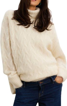 Hatch The Sophie Alpaca Cable Turtleneck in Ivory at Nordstrom, Size 1