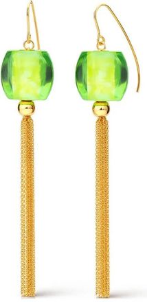 Gold & Honey Womens Tassel Bead Drop Earrings In Green Marble
