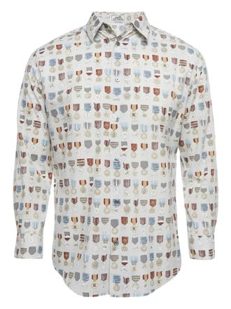 Herm&egrave;s medal-print button-down shirt - men - Cotton - M - White