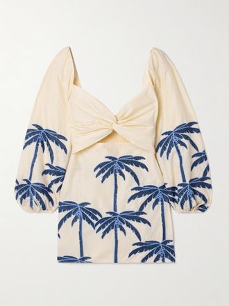 Johanna Ortiz Abito Mini Cut-out In Voile Di Misto Cotone Ricamato The Power Of The Sea - Ecru