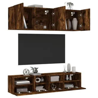 vidaXL Vidaxl - Muebles De Tv De Pared 5 Pzas Madera Ingenier&iacute;a Roble Ahumado