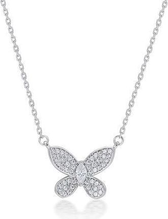 Suzy Levian Cubic Zirconia Butterfly Pav&eacute; Pendant Necklace in White at Nordstrom Rack