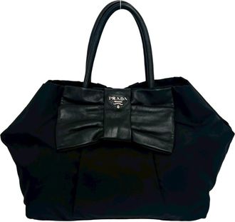 Prada Black Nylon Leather Handbag Tote Bag (Pre-Owned)