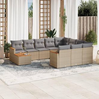 vidaXL Set De Sof&aacute;s De Jard&iacute;n 11pzas Con Cojines Rat&aacute;n Sint&eacute;tico Beige Vidaxl