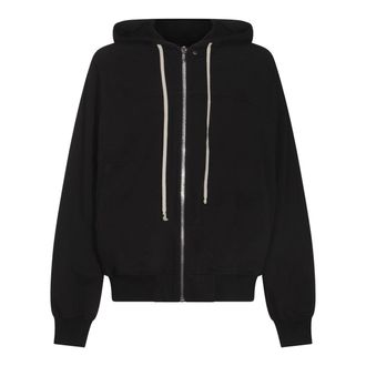 Rick Owens Windbreaker Black Hooded Sweatshirt In Cotton Man