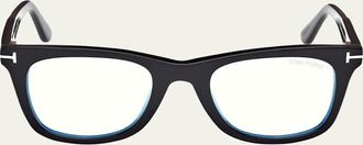 Tom Ford Blue Blocking Acetate Square Glasses With Clip-On Sun Lenses